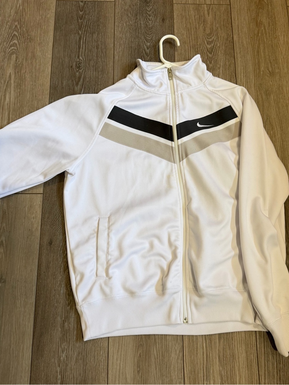 Nike White Track Jacket with Black & Gray Chevron Accents